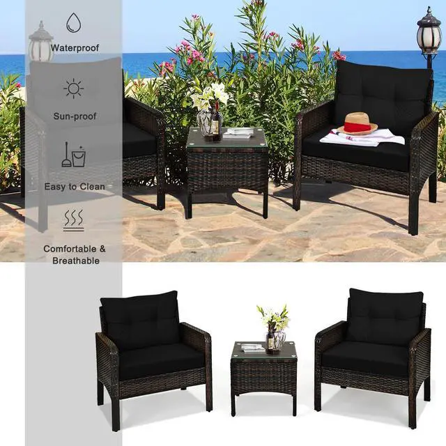 Alt view image 4 of 7 - SlickBlue 3 Pieces Outdoor Patio Rattan Conversation Set with Seat Cushions