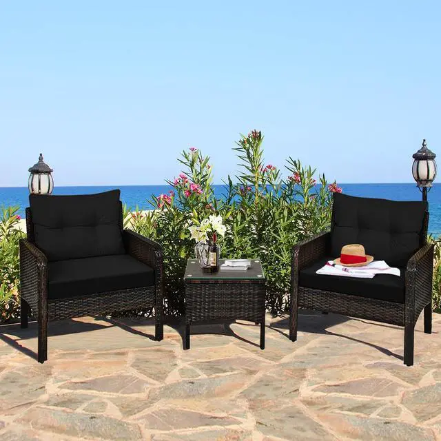 Alt view image 2 of 7 - SlickBlue 3 Pieces Outdoor Patio Rattan Conversation Set with Seat Cushions
