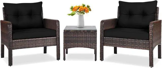 Main image of SlickBlue 3 Pieces Outdoor Patio Rattan Conversation Set with Seat Cushions
