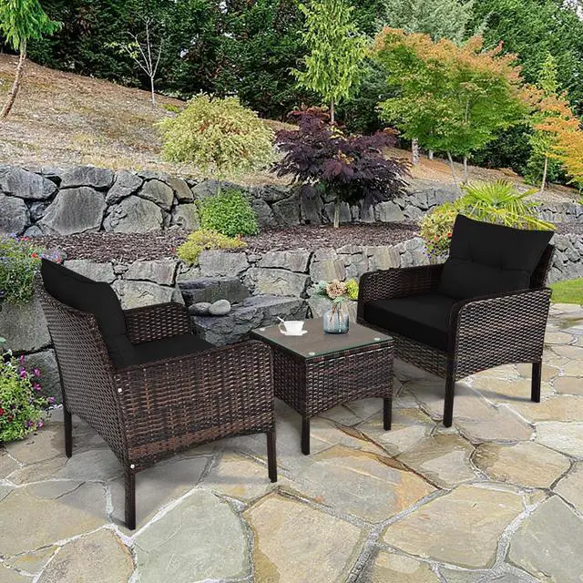 Alt view image 6 of 7 - SlickBlue 3 Pieces Outdoor Patio Rattan Conversation Set with Seat Cushions