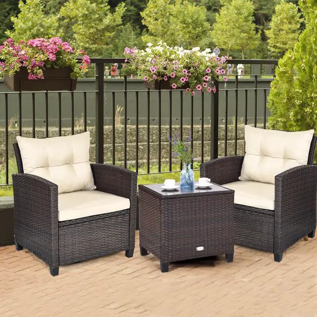Alt view image 4 of 7 - SlickBlue 3 Pcs Patio Rattan Furniture Set Cushioned Conversation Set Coffee Table
