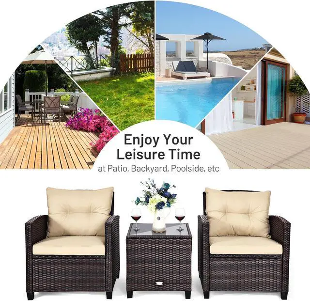 Alt view image 6 of 7 - SlickBlue 3 Pcs Patio Rattan Furniture Set Cushioned Conversation Set Coffee Table