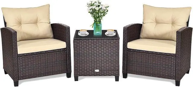 Main image of SlickBlue 3 Pcs Patio Rattan Furniture Set Cushioned Conversation Set Coffee Table