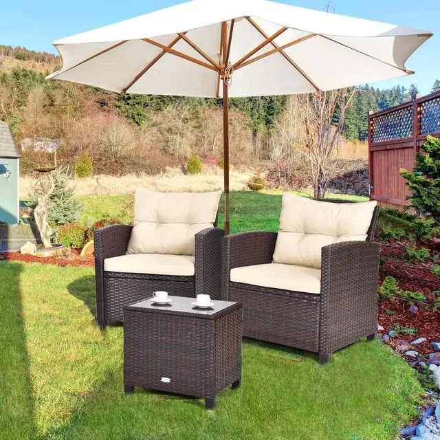 Alt view image 2 of 7 - SlickBlue 3 Pcs Patio Rattan Furniture Set Cushioned Conversation Set Coffee Table