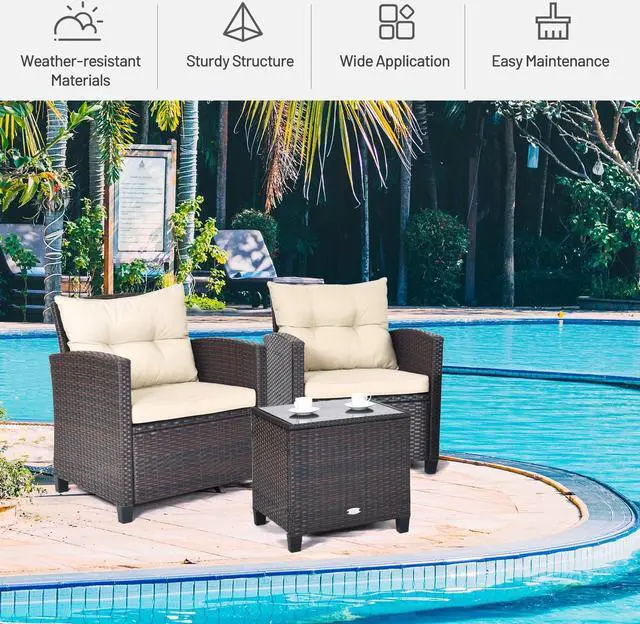 Alt view image 5 of 7 - SlickBlue 3 Pcs Patio Rattan Furniture Set Cushioned Conversation Set Coffee Table