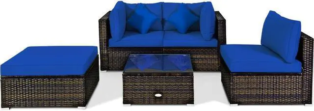 Main image of SlickBlue 5 Pcs Outdoor Patio Rattan Furniture Set Sectional Conversation with Cushions