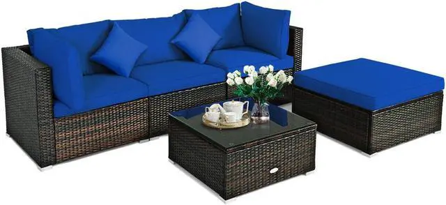 Alt view image 3 of 7 - SlickBlue 5 Pcs Outdoor Patio Rattan Furniture Set Sectional Conversation with Cushions
