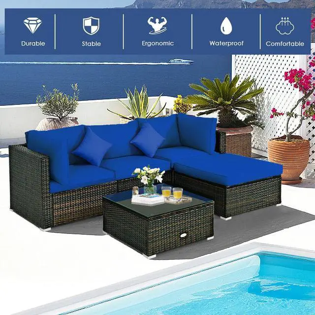 Alt view image 4 of 7 - SlickBlue 5 Pcs Outdoor Patio Rattan Furniture Set Sectional Conversation with Cushions