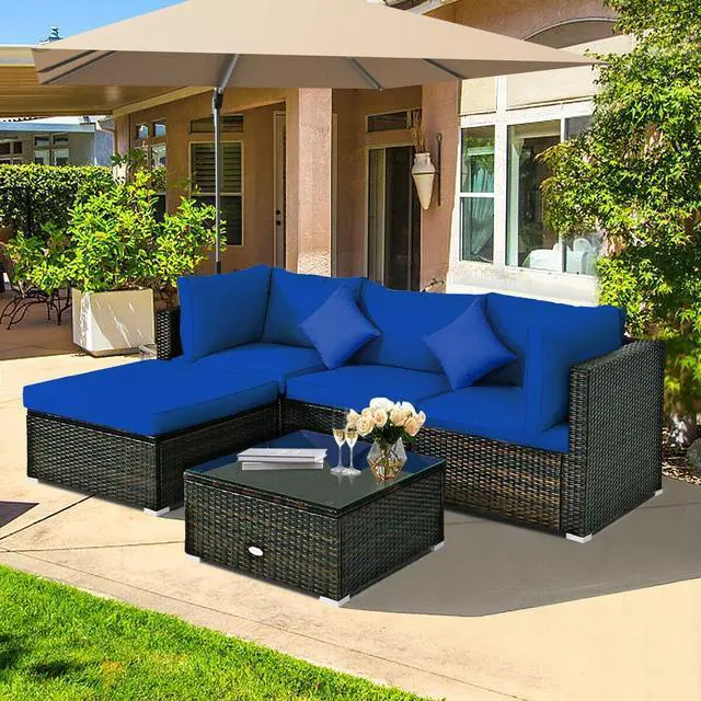 Alt view image 2 of 7 - SlickBlue 5 Pcs Outdoor Patio Rattan Furniture Set Sectional Conversation with Cushions