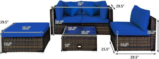 Alt view image 5 of 7 - SlickBlue 5 Pcs Outdoor Patio Rattan Furniture Set Sectional Conversation with Cushions