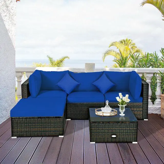 Alt view image 6 of 7 - SlickBlue 5 Pcs Outdoor Patio Rattan Furniture Set Sectional Conversation with Cushions