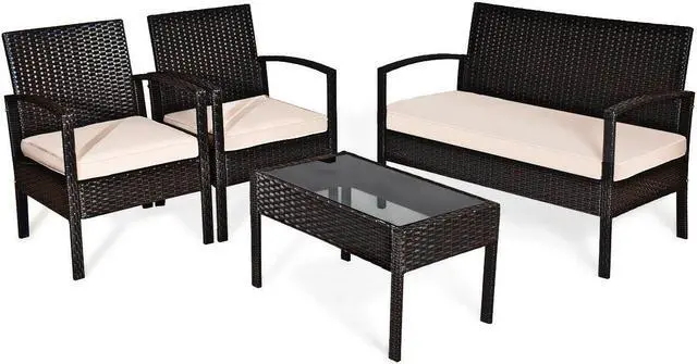 Alt view image 3 of 7 - SlickBlue 4 Pieces Patio Ratten Conversation Set with Loveseat Sofas and Coffee Table