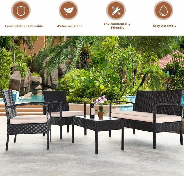Alt view image 6 of 7 - SlickBlue 4 Pieces Patio Ratten Conversation Set with Loveseat Sofas and Coffee Table