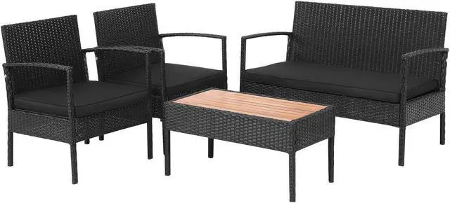 Alt view image 3 of 7 - SlickBlue 4 Pieces Patio Rattan Cushioned Furniture Set with Wooden Tabletop
