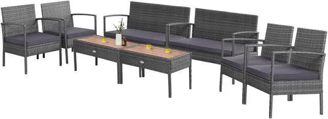 Alt view image 3 of 7 - SlickBlue 4 Pieces Rattan Patio Conversation Furniture Set with Acacia Wood Tabletop