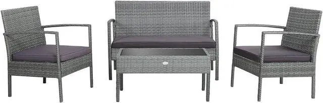 Alt view image 3 of 7 - SlickBlue 4 Pieces Outdoor Rattan Conversation Set with Comfortable Cushion
