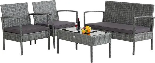 Main image of SlickBlue 4 Pieces Outdoor Rattan Conversation Set with Comfortable Cushion