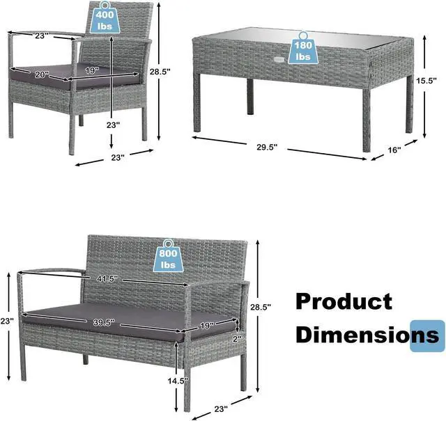 Alt view image 5 of 7 - SlickBlue 4 Pieces Outdoor Rattan Conversation Set with Comfortable Cushion