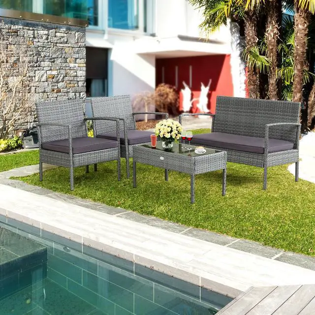 Alt view image 4 of 7 - SlickBlue 4 Pieces Outdoor Rattan Conversation Set with Comfortable Cushion