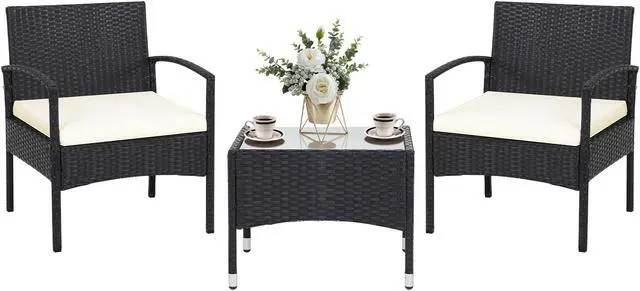 Alt view image 7 of 7 - SlickBlue 3 Pieces Patio Wicker Rattan Furniture Set with Cushion for Lawn Backyard