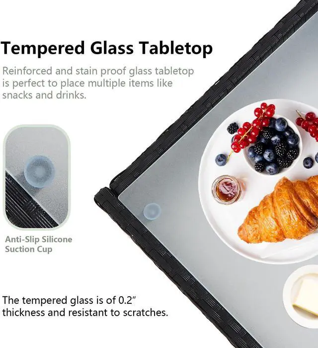 Alt view image 5 of 7 - SlickBlue 3 Pieces Patio Wicker Rattan Furniture Set with Cushion for Lawn Backyard