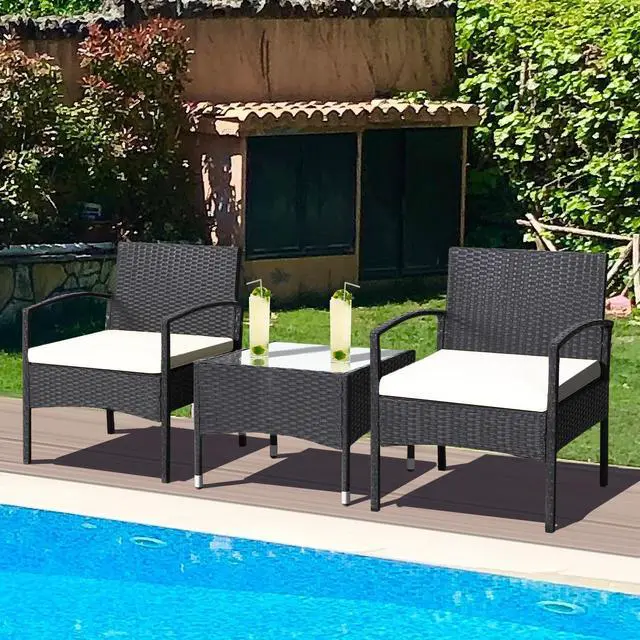Alt view image 6 of 7 - SlickBlue 3 Pieces Patio Wicker Rattan Furniture Set with Cushion for Lawn Backyard