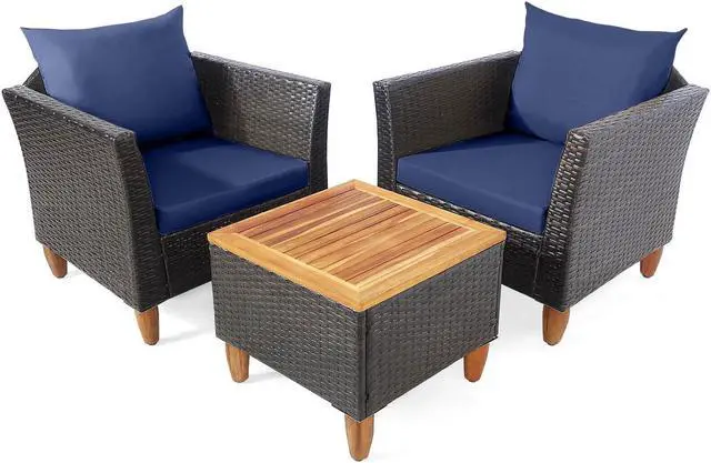 Main image of SlickBlue 3 Pieces Patio Rattan Bistro Furniture Set with Wooden Table Top