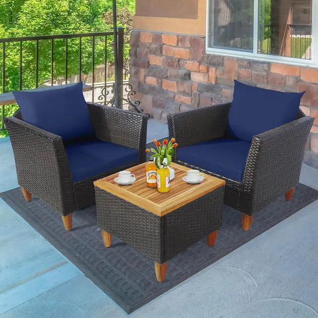 Alt view image 3 of 7 - SlickBlue 3 Pieces Patio Rattan Bistro Furniture Set with Wooden Table Top