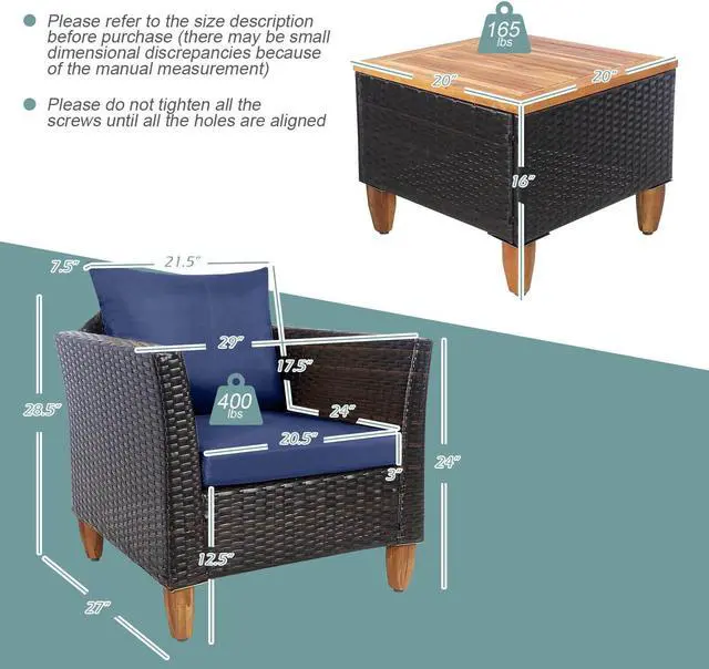 Alt view image 5 of 7 - SlickBlue 3 Pieces Patio Rattan Bistro Furniture Set with Wooden Table Top