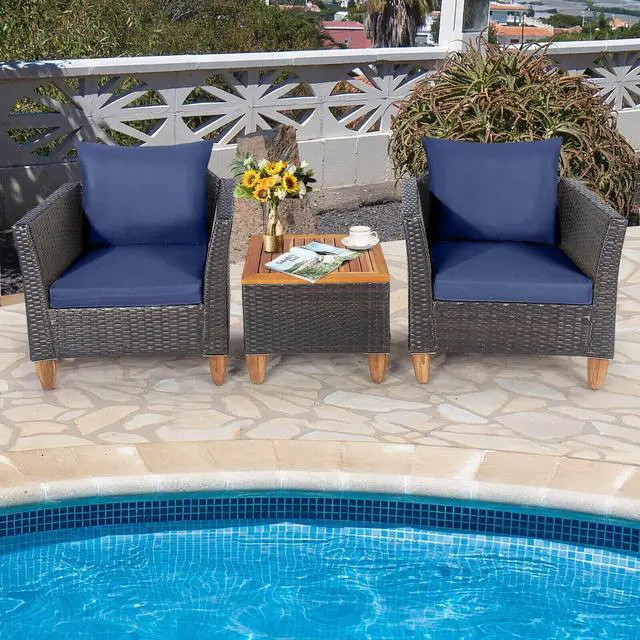 Alt view image 6 of 7 - SlickBlue 3 Pieces Patio Rattan Bistro Furniture Set with Wooden Table Top
