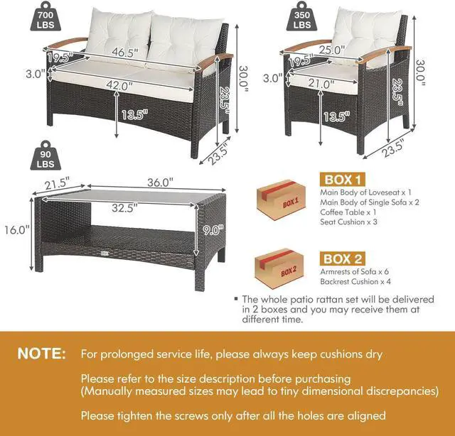 Alt view image 5 of 7 - SlickBlue 4 Pieces Patio Rattan Furniture Set with Cushioned Sofa and Storage Table