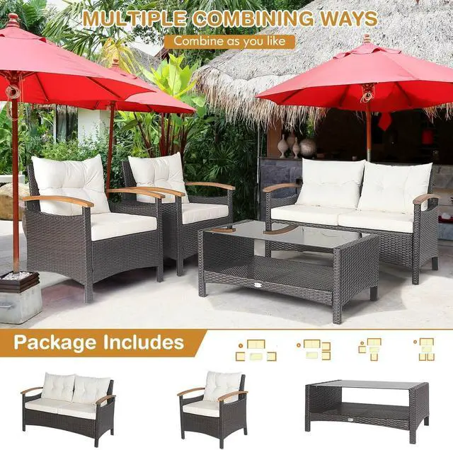 Alt view image 6 of 7 - SlickBlue 4 Pieces Patio Rattan Furniture Set with Cushioned Sofa and Storage Table
