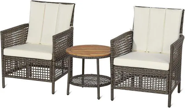 Alt view image 3 of 7 - SlickBlue 3 Pieces Patio Rattan Furniture Set with Cushioned Sofas and Wood Table Top