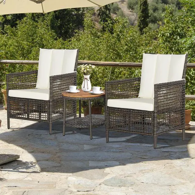 Alt view image 4 of 7 - SlickBlue 3 Pieces Patio Rattan Furniture Set with Cushioned Sofas and Wood Table Top