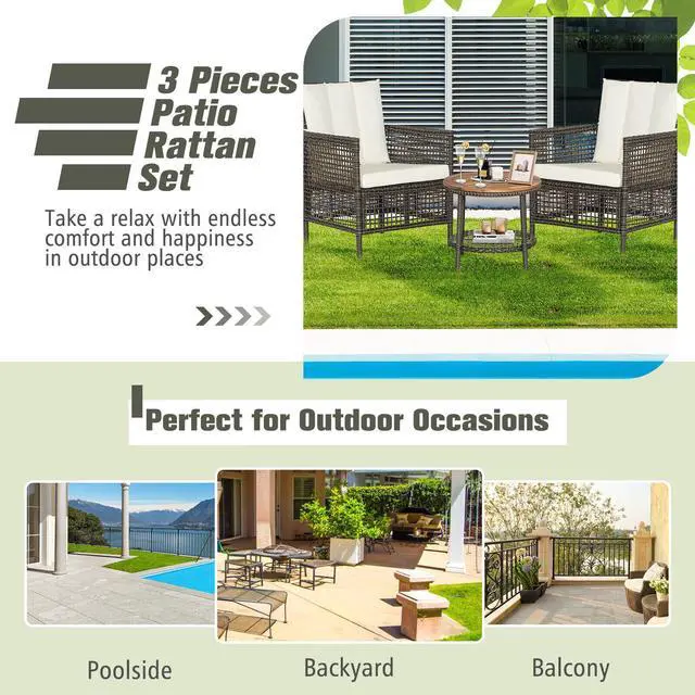 Alt view image 6 of 7 - SlickBlue 3 Pieces Patio Rattan Furniture Set with Cushioned Sofas and Wood Table Top
