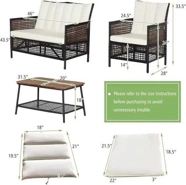 Alt view image 3 of 7 - SlickBlue 4 Pieces Patio Rattan Furniture Set with 2-Tier Coffee Table