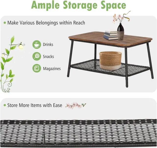 Alt view image 5 of 7 - SlickBlue 4 Pieces Patio Rattan Furniture Set with 2-Tier Coffee Table
