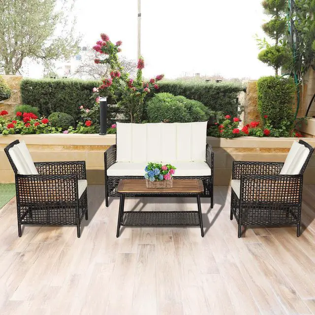 Alt view image 6 of 7 - SlickBlue 4 Pieces Patio Rattan Furniture Set with 2-Tier Coffee Table