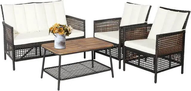 Alt view image 7 of 7 - SlickBlue 4 Pieces Patio Rattan Furniture Set with 2-Tier Coffee Table