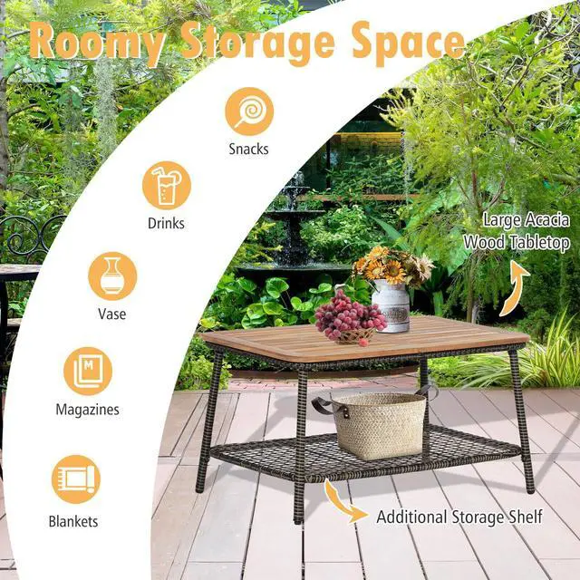 Alt view image 2 of 7 - SlickBlue 5 Pieces Patio Rattan Furniture Set Cushioned Sofa Armrest Wooden Tabletop