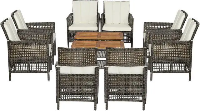 Alt view image 3 of 7 - SlickBlue 5 Pieces Patio Rattan Furniture Set Cushioned Sofa Armrest Wooden Tabletop