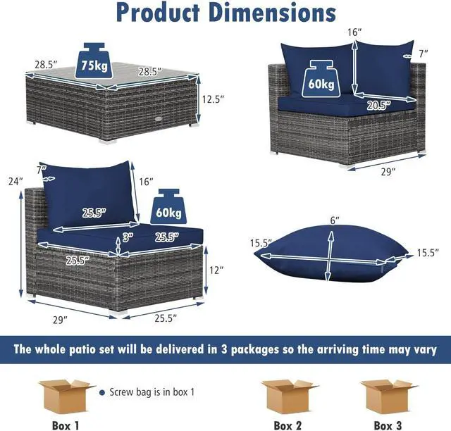 Alt view image 5 of 7 - SlickBlue 7 Pieces Patio Rattan Furniture Set with Sectional Sofa Cushioned