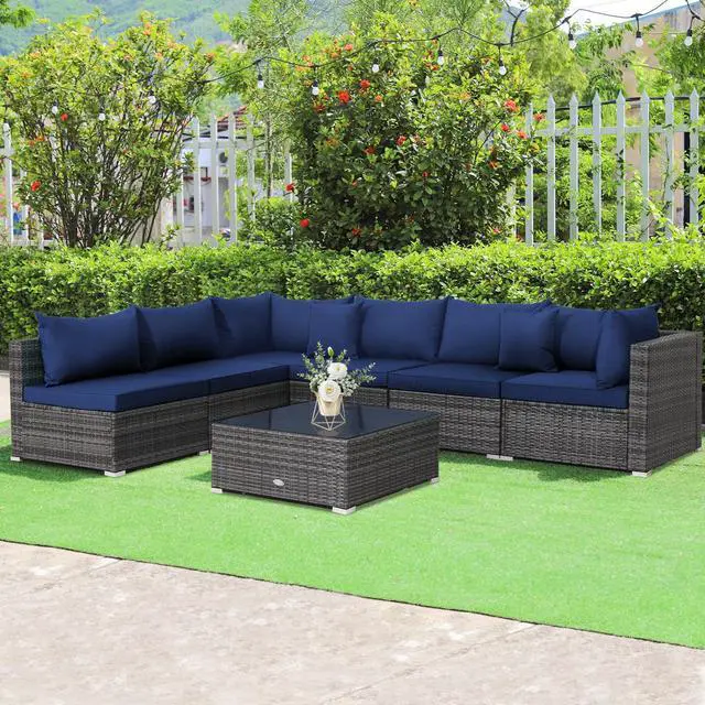 Alt view image 4 of 7 - SlickBlue 7 Pieces Patio Rattan Furniture Set with Sectional Sofa Cushioned