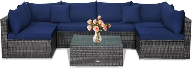 Alt view image 3 of 7 - SlickBlue 7 Pieces Patio Rattan Furniture Set with Sectional Sofa Cushioned