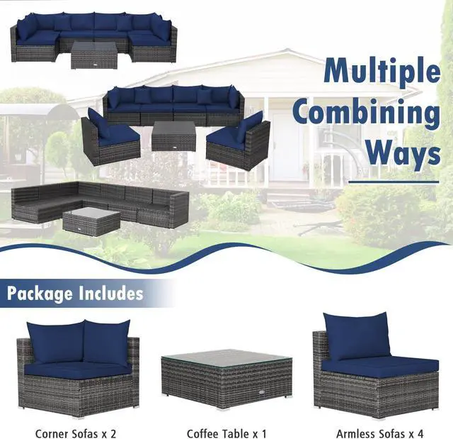 Alt view image 6 of 7 - SlickBlue 7 Pieces Patio Rattan Furniture Set with Sectional Sofa Cushioned