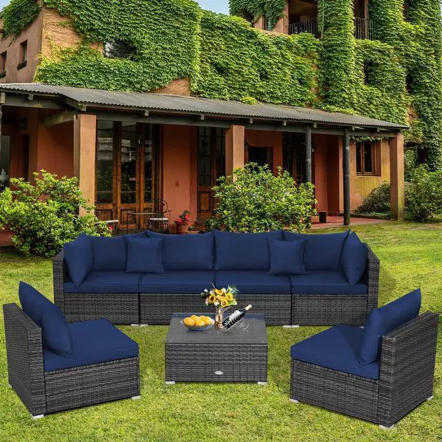 Alt view image 7 of 7 - SlickBlue 7 Pieces Patio Rattan Furniture Set with Sectional Sofa Cushioned