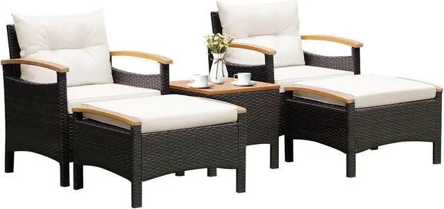 Main image of SlickBlue 5 Pieces Patio Conversation Set with Cushions Coffee Table and 2 Ottomans