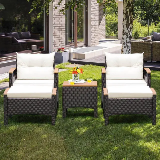 Alt view image 6 of 7 - SlickBlue 5 Pieces Patio Conversation Set with Cushions Coffee Table and 2 Ottomans