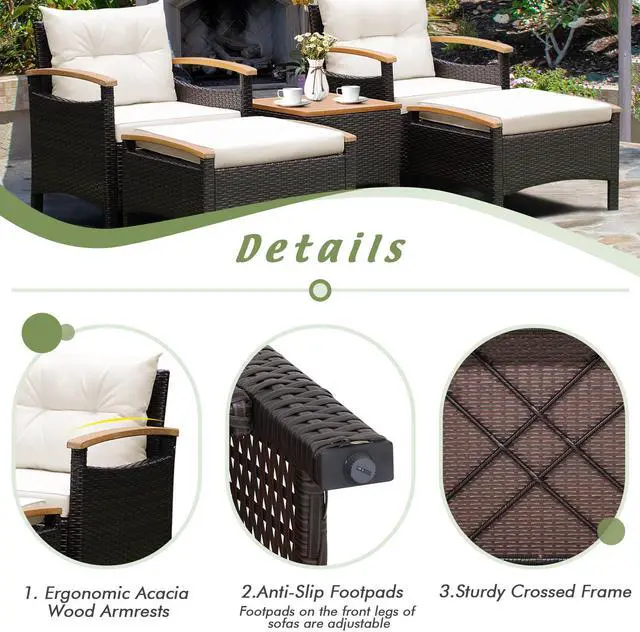 Alt view image 5 of 7 - SlickBlue 5 Pieces Patio Conversation Set with Cushions Coffee Table and 2 Ottomans