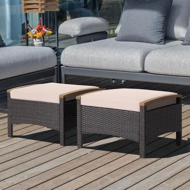 Alt view image 2 of 7 - SlickBlue Set of 2 Fade-Resistant Wicker Patio Ottoman